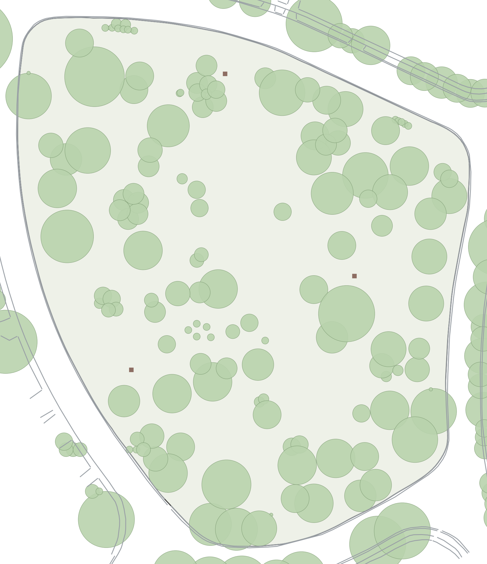Existing park: boundary, sidewalks, surveyed trees and benches